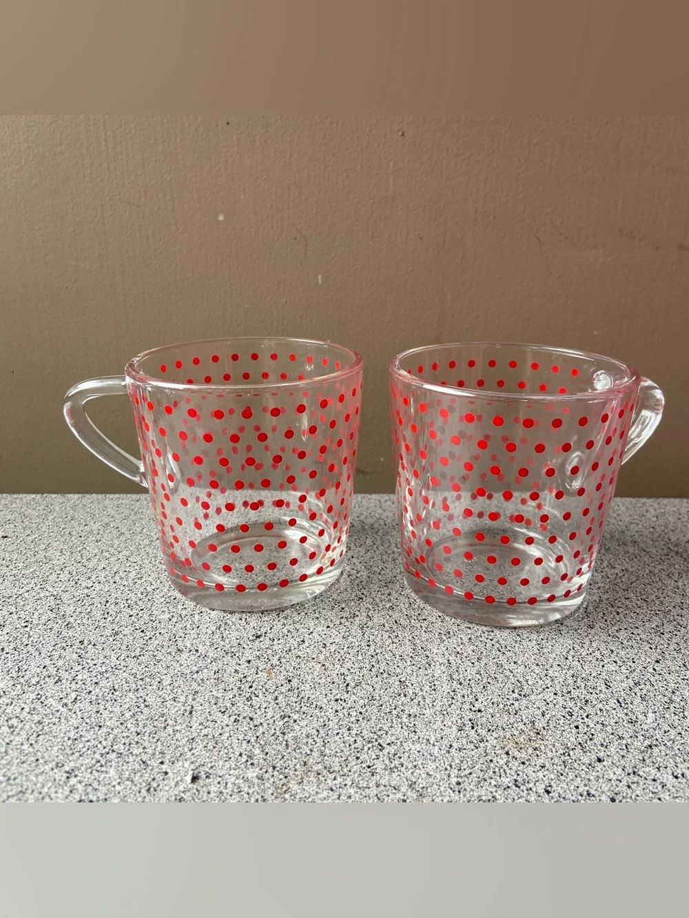 Vintage Ikea Glass Mug: Retro Red Polka Dot Pattern Made in France